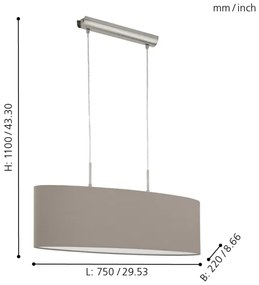 Eglo 31581 - Luster na lanku PASTERI 2xE27/60W/230V