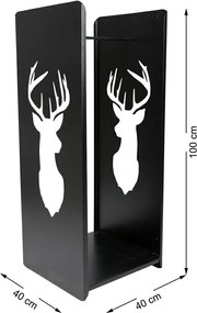 Kovový stojan na drevo Deer, 40x100 cm, čierna