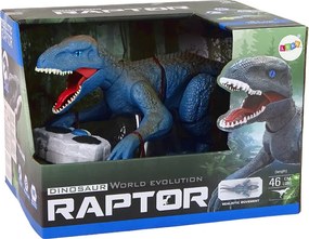 LEAN Toys Dinosaurus na diaľkové ovládanie Velociraptor so zvukmi revu modrý