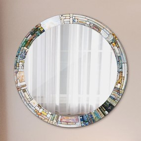 Okrúhle dekoračné zrkadlo s motívom Abstraktné okno z farebného skla fi 80 cm