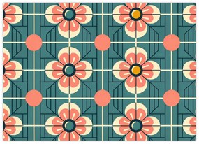 Sklenený obraz - Retro vzor s kvetmi (70x50 cm)
