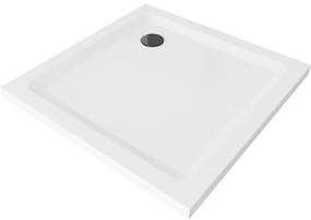 Mexen SLIM - Štvorcová sprchová vanička 70x70x5cm + čierny sifón, biela, 40107070B
