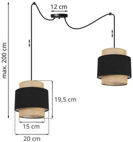Závesné svietidlo Boho Spider, 2x jutové/čierne textilné tienidlo