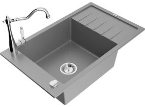 Mexen Elias, granitový drez 795x480x200 mm, 1-komorový a drezová batéria Carla, šedá, 6511-71-670700-00