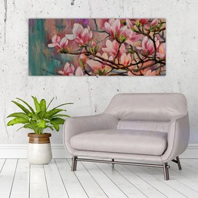 Obraz - Olejomaľba, Rozkvitnutá sakura (120x50 cm)