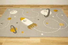 Detský koberec Kids 534547/89945 Mouse, sivý/horčicový, vesmír