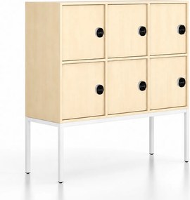 Kancelárska skriňa FRAME, nízka, biela podnož, 6x dvere, 1299 x 450 x 1331 mm, RFID zámok, breza