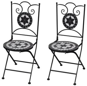 Skladacie záhradné stoličky 2 ks, keramika, čierne a biele