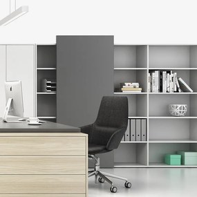 Kancelársky regál s posuvným panelom BLOCK, 1600 × 400 × 1748 mm, prírodný dub/grafitová