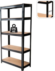 CH 5- policový kovový úložný regál Tosca IV. 180 x 90 x 30 cm - čierna