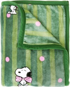 PEANUTS Fleecová deka Snoopy s mašľou 130 x 170 cm - zelená