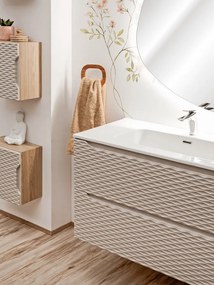 Závěsná skříňka Ocean I se zápustným umyvadlem 90 cm béžová/dub olejovaný