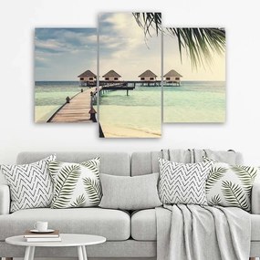 Obraz na plátně třídílný Plážové chatky - 90x60 cm