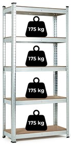 Skladový regál 180x90x40 cm, pozinkovaný kov, 5 políc, nosnosť 875 kg, ModernHome