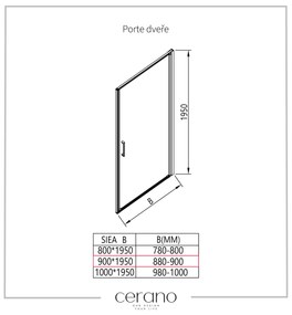 Cerano Porte, 1-krídlové sprchové dvere 90x195 cm, 8mm číre sklo, chrómový profil, CER-CER-413477