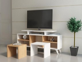 TV stolík/skrinka Kuko (biela + teak) . Vlastná spoľahlivá doprava až k Vám domov. 1102238