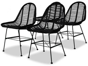 Jedálenské stoličky 4 ks, čierne, prírodný ratan 244572