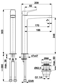 KFA Armatura 4522-712-61 - Umývadlová batéria s odtokom MALAGA, 30,3 cm, metalická šedá