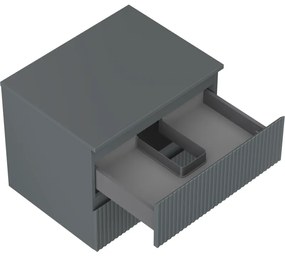 Mexen Rivel, kúpeľňová skrinka 60 cm s pracovnou doskou, 2 zásuvky, drážkovaná, grafitová matná, 91A20-06047-2-BFFC66