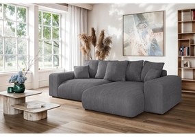 Sivá menčestrová rozkladacia rohová pohovka s úložným priestorom (variabilný roh) Luma – Ropez