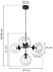 Závesné svietidlo PARIS, 4x transparentné sklenené tienidlo