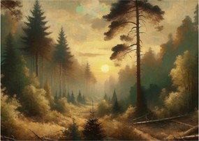 Obraz - Slnko žiariace lesom (70x50 cm)