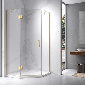 BPS-koupelny Päťuholníkový sprchový kút KZ10B GL BR 90x90 zlatý kartáčovaný/transparent - bez vaničky