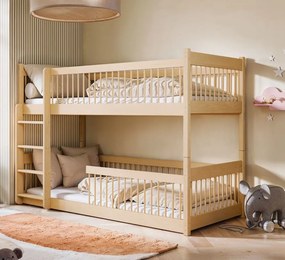 Detská poschodová posteľ s Montessori lôžkom z masívu borovice BOLEK - 200x90 cm - PRÍRODNÁ