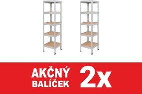 Akcia 2x Regál 183x40x40 cm pozinkovaný 5-policový, nosnosť 1000 kg, RIVET - 2ks