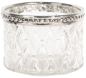 Biely sklenený svietnik Tealight s ozdobným krajom - 6 * 4 cm