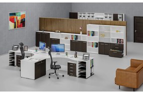 Ergonomický kancelársky pracovný stôl PRIMO WHITE, 1600 x 1200 mm, pravý, biela/wenge