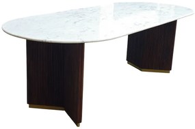 Jedálenský stôl GATSBY 240 cm oválny, mangové drevo, rám v tvare V, mramorová doska, biely