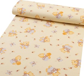 Biante Detské bavlnené posteľné obliečky do postieľky Sandra SA-730 Medvedíky a včielky na svetlo žltom Do postieľky 100x135 a 40x60 cm