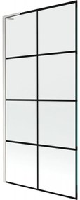 Mexen Next L, 1-krídlová vaňová zástena 90 x 150 cm, 6mm číre sklo-čierny vzor, 6mm číre sklo, profil brúsená oceľ, 895-090-000-03-77-97
