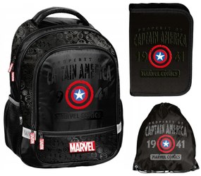 Školský set Captain America Avengers – batoh + peračník + taška na prezúvky