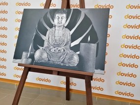 Obraz Budha s relaxačným zátiším v čiernobielom prevedení - 90x60
