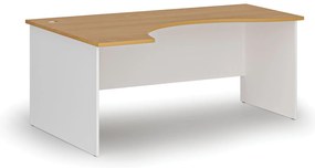 Ergonomický kancelársky písací stôl PRIMO WHITE, 180x120 cm, ľavý, biela/buk