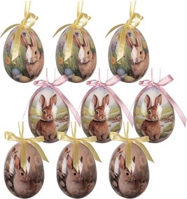 6ks dekorácia farebné závesné vajíčko s zajačikmi Spring Egg - Ø 5*8 cm