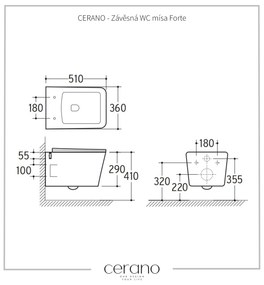 CERANO - Závesná WC misa Forte + UF sedátko, Rimless - čierna matná, CER-CER-538750
