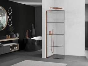 Mexen Kioto L, sprchová zástena Walk-In 80 x 200 cm, 8mm číre sklo čierny vzor, ružové zlato profil, 800-080-103-60-77