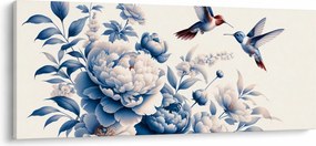 Obraz - Kolibríky nad kvetinou (120x50 cm)