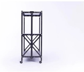 Skladací kovový regál s kolieskami, 1018 x 930 x 405 mm, čierny