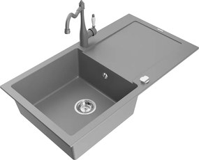 Mexen Leo, 1-komorový granitový drez 900x500x190 mm a drezová batéria Carla, šedá, 6501-71-670700-71