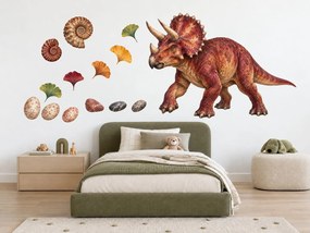 Realistický červený triceratops realistické dinosaurie nálepky do chlapčenskej izby na stenu arch 46 x 34 cm