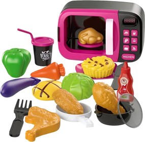 LEAN Toys Detská hračka Mikrovlnná rúra na potraviny 360 otáčok Svetlá Zvuky Ružová