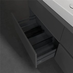 VILLEROY &amp; BOCH Collaro závesná skrinka pod umývadlo na dosku (umývadlo vľavo), 4 zásuvky, 1400 x 500 x 548 mm, Glossy Grey, C08900FP