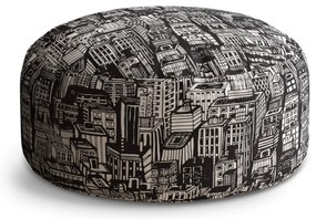 Taburet Circle kreslené mrakodrapy, čierna / biela