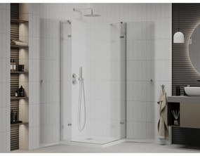 Mexen Roma Duo, sprchový kút 80 (dvere) x 80 (dvere) cm, 6mm číre sklo, chrómový profil + slim sprchová vanička 5cm biela + chrómový sifón, 854-080-080-01-02-4010
