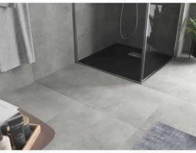 Mexen Hugo, štvorcová sprchová vanička SMC 80 x 80 cm, čierna, oceľová krytka, 42708080-X