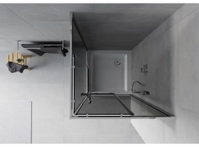 Mexen Rio, štvorcový sprchovací kút s posuvnými dverami 70 x 70 cm, 6mm šedé sklo, chrómový profil + biela vysoká vanička Rio, 860-070-070-01-40-4510